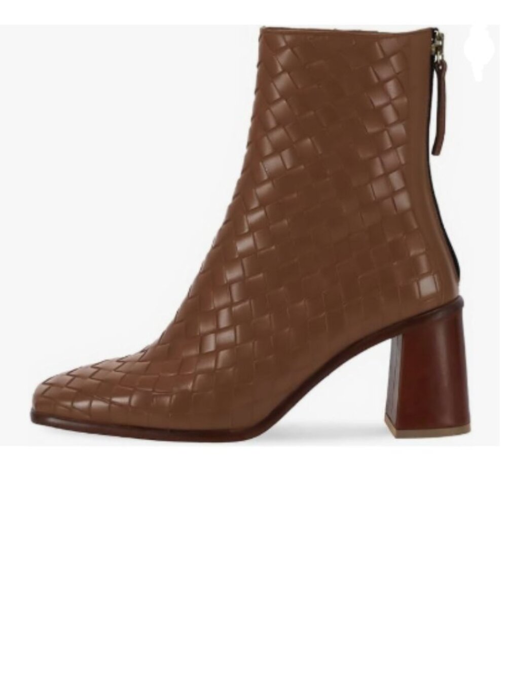 YDN Brown Braided Closed Square Toe Ankle Booties Block High Heel Back Zip Booti